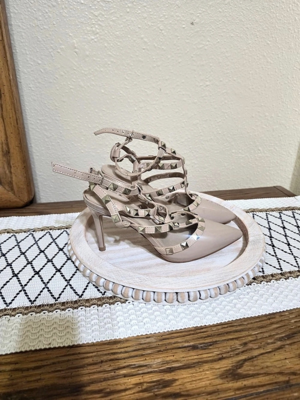 Mix 6 Studded Pointed-Toe Heels in Beige